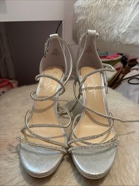 Jessica Simpson Silver Glitter Strappy High-Heel Sandals